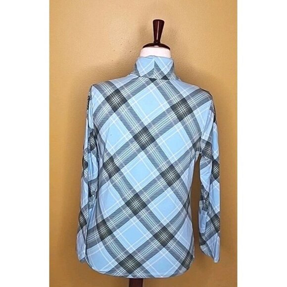 The Talbots Tee Large Turtleneck Plaid Green‎ Blue Long Sleeve EUC Large Cotton - Picture 2 of 8